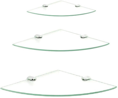 

RoyaL Indian Craft Brass Bracket Combo of 8 INCH and 10 INCH and 12 INCH Stylish Corner Glass Wall Shelf(Number of Shelves - 3, Clear)