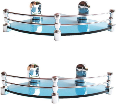 

RoyaL Indian Craft Queen Bracket Energetic Blue Combo of 12 by 12 INCH Corner Glass Wall Shelf(Number of Shelves - 2, Blue)