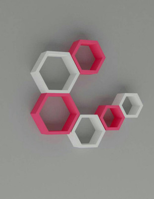 Masterwood eagezacorne wall shelf MDF Wall Shelf(Number of Shelves - 6, White, Pink)
