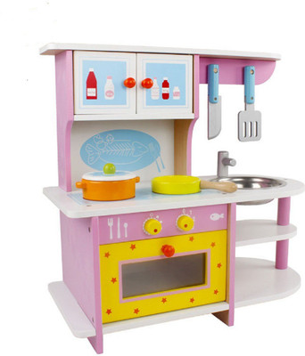 

Emob Modular Pretend Play Wooden Kitchen Toys for Kids with Oven and Other Utensils