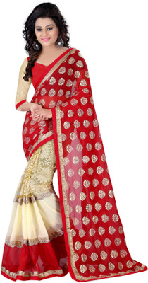 Exclusive Designer Embroidered Fashion Poly Georgette Saree(Red)