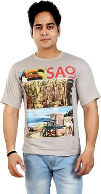 AWACK Graphic Print Men Round Neck Beige T-Shirt