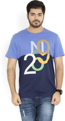 

United Colors of Benetton Printed Men's Round Neck Dark Blue, Blue T-Shirt, 901