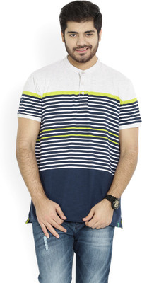 

United Colors of Benetton Striped Men's Mandarin Collar Blue, Grey T-Shirt, 903