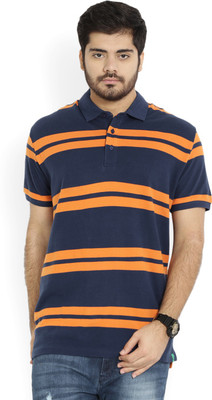 

United Colors of Benetton Striped Men's Polo Neck Blue, Orange T-Shirt, 901