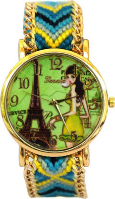 

SPINOZA fabric multicolor belt with eye catcher yellow princess dial Watch - For Girls