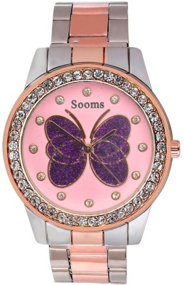 SPINOZA pink butterfly in dial meta belt diamond studded Watch  - For Girls   Watches  (SPINOZA)