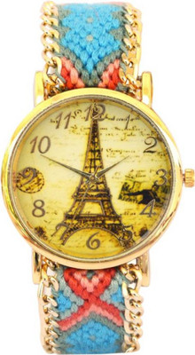 

SPINOZA fabric multicolor belt with eye catcher eiffel tower dial Watch - For Girls