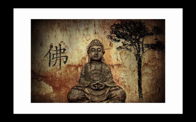 

ravgar Buddha Meditating Under Tree CANVAS Wall Painting Art Matte Textured (16 X 20 inch) FRAMED Cotton Fine Grain Primed Canvas Board (Set of 1)(Multicolor)