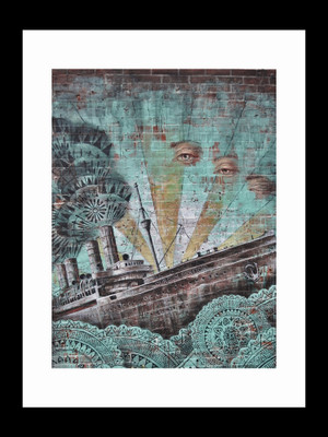 

ravgar Graffiti of a Large Ship Canvas Painting Wall Art [16 x 20 inch] Framed Cotton Fine Grain Primed Canvas Board (Set of 1)(Multicolor)
