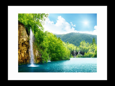 

ravgar Scenic beauty of nature Waterfall Mountains Lake Canvas Painting Wall Art [16 x 20 inch] Framed Cotton Fine Grain Primed Canvas Board (Set of 1)(Multicolor)