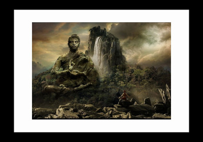 

ravgar Buddha Meditating in Mountains CANVAS Wall Painting Art Matte Textured (16 X 20 inch) FRAMED Cotton Fine Grain Primed Canvas Board (Set of 1)(Multicolor)