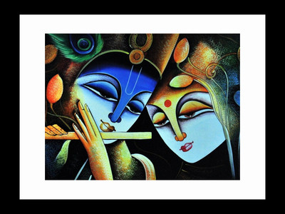 

ravgar Radha Krishna Flute Painting Canvas Painting Wall Art [16 x 20 inch] Framed Cotton Fine Grain Primed Canvas Board (Set of 1)(Multicolor)