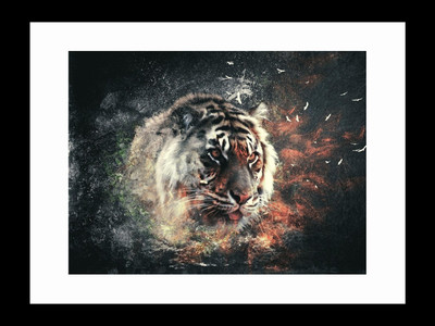 

ravgar Tiger face Modern Abstract Art Canvas Painting Wall Art [16 x 20 inch] Framed Cotton Fine Grain Primed Canvas Board (Set of 1)(Multicolor)