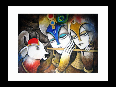 

ravgar Lord Krishna- the cowherd Painting Canvas Painting Wall Art [16 x 20 inch] Framed Cotton Fine Grain Primed Canvas Board (Set of 1)(Multicolor)