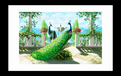

ravgar Peacock Peahen Sceanery Canvas Painting Wall Art [16 x 20 inch] Framed Cotton Fine Grain Primed Canvas Board (Set of 1)(Multicolor)