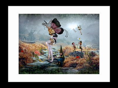 

ravgar Fantasy World Bufferflies Dwarfs Nature Canvas Painting Wall Art [16 x 20 inch] Framed Cotton Fine Grain Primed Canvas Board (Set of 1)(Multicolor)