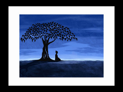 

ravgar Buddha Meditating Under a Tree CANVAS Wall Painting Art Matte Textured (16 X 20 inch) FRAMED Cotton Fine Grain Primed Canvas Board (Set of 1)(Multicolor)