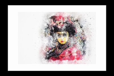 

ravgar Woman in Mask carnaval Venice Art abstract watercolor Canvas Painting Wall Art [16 x 20 inch] Framed Cotton Fine Grain Primed Canvas Board (Set of 1)(Multicolor)