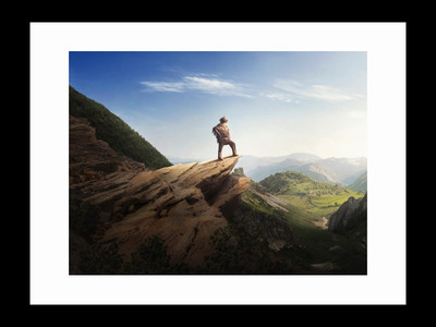 

ravgar Man standing on Mountain Edge Canvas Painting Wall Art [16 x 20 inch] Framed Cotton Fine Grain Primed Canvas Board (Set of 1)(Multicolor)