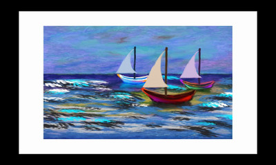 

ravgar Boats in the Sea CANVAS Wall Painting, Art Piece, Matte Finish (16 X 20 inch) FRAMED Cotton Fine Grain Primed Canvas Board (Set of 1)(Multicolor)