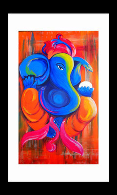 

ravgar Lord Ganesha Oil Painting Ganpati Bappa Mauraya Canvas Painting Wall Art [16 x 20 inch] Framed Cotton Fine Grain Primed Canvas Board (Set of 1)(Multicolor)