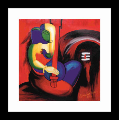 

ravgar Lord Ganesha Playing music Instrument Shivling Canvas Painting Wall Art [16 x 16 inch] Framed Cotton Fine Grain Primed Canvas Board (Set of 1)(Multicolor)
