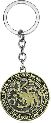 

Optimus Traders HBO Game of Thrones Fire and blood Targaryen Dynasty Badge flat 3D metal Key Chain(Gold)
