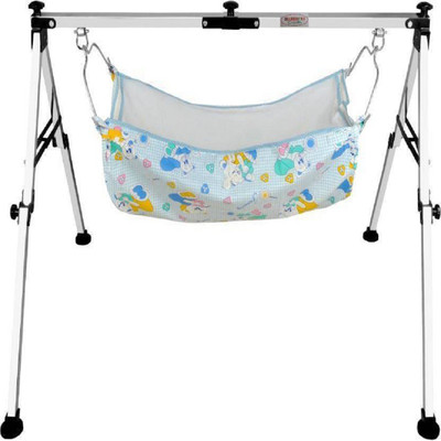 

westturn Indian Style Fully Folding Stainless Steel Ghodiyu (Baby Cradle) with Cotton Hammock (Silver)(Red)