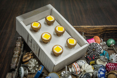Casa Decor Set of 6 Yellow Diamond Parttern Wooden Design Handmade Drawer Pull Cabinet Dresser Handle Wardrobe Knobs Wooden Cabinet/Draw Knob(Multicolor Pack of 6) available at flipkart for Rs.294