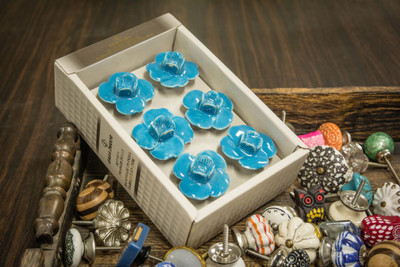 Casa Decor Set of 6 Magnificent Blue Rose Design Handmade Drawer Pull Cabinet Dresser Handle Wardrobe Wooden Knobs Wooden Cabinet/Draw Knob(Multicolor Pack of 6) available at flipkart for Rs.294