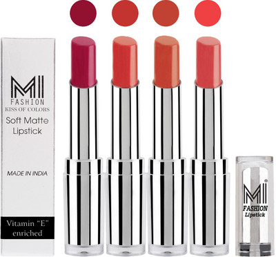 

MI Fashion Hot and Bold Soft Creamy Matte Lipstick Combo – Perfect Gift for Her in 4 Vivid Colours(Dark Magenta,Orange,Brick Red,Pink)