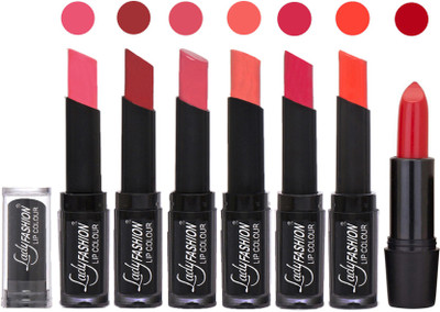 

Lady Fashion Lipsticks Set - 7 Fashionable Colors/Long Lasting with Rythm Lip Color 38(Baby Pink, Redish Maroon, Mauve, Peach, Dark Magenta, Hot Orange)