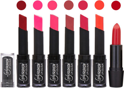 

Lady Fashion Lipsticks Set - 7 Fashionable Colors/Long Lasting with Rythm Lip Color 76(Red, Dark Pink, Magenta, Mauve, Dark Magenta, Hot Orange)