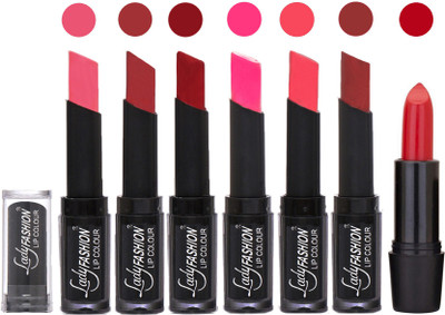 

Lady Fashion Lipsticks Set - 7 Fashionable Colors/Long Lasting with Rythm Lip Color 43(Baby Pink, Redish Maroon, Red, Dark Pink, Pink, Maroon)