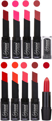 

Lady Fashion 9 Colors Creamy Matte Rythm Lipsticks Set for Daily Use 055(Red, Dark Pink Magenta, Mauve Tametto Red, Brick Orange Pink, Maroon)