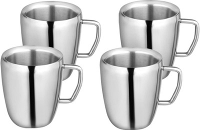 Saanvi Creations Stainless Steel Apple Coffee set of 4 Stainless Steel Mug(150 ml, Pack of 4), Silver