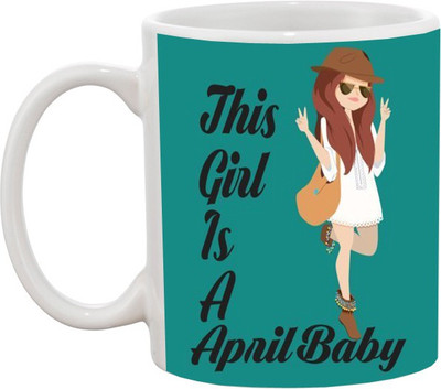 

Ashvah Born in April Baby Ceramic Mug(350 ml), White
