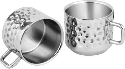 

Saanvi Creations Stainless Steel Tea Cup Hammered Set of 2 Stainless Steel Mug(150 ml, Pack of 2), Silver