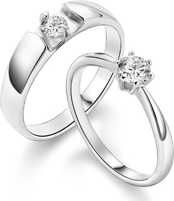 SILVERISH Forever Love Matching Ring For Him And Her Alloy Cubic Zirconia Rhodium Plated Ring Set