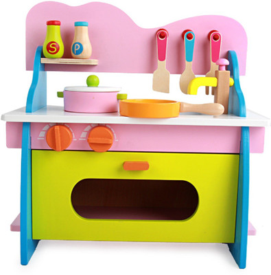 

Emob Kids Pretend Play Big Size Chef Colourful Wooden Kitchen learning set with accesories