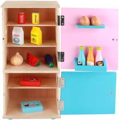 

Emob Wooden Pretend Play Realistic Kitchen Refrigerator with Fridge Accessories for Kids
