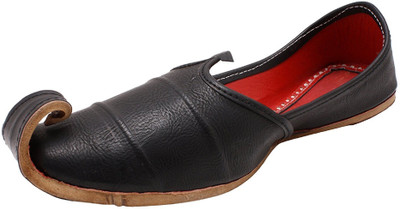 

shopeetown Rajwadi Punjabi Leather Ethnic Mojaris For Men(Black