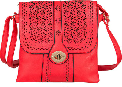 

peaubella Women Casual Red Leatherette Sling Bag