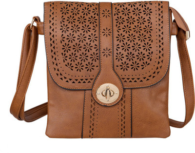 peaubella Women Casual Tan Leatherette Sling Bag
