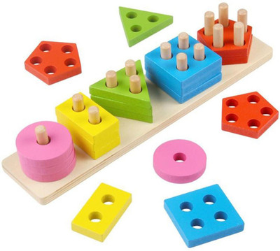 

Munchkinz Educational Wooden Shape And Color Sorter Geometric Stacker Puzzle(Multicolor)