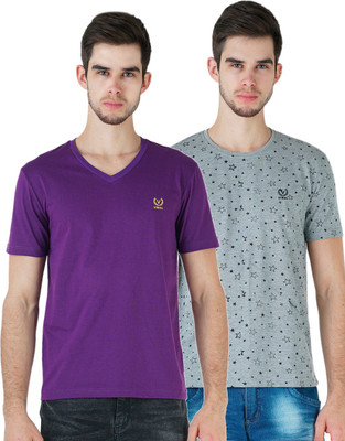 VIMAL JONNEY Solid Men Round Neck Multicolor T-Shirt(Pack of 2)