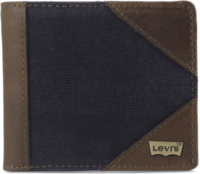 

Levi's Men Brown, Blue Genuine Leather, Fabric Wallet(8 Card Slots), Navyblue/brown