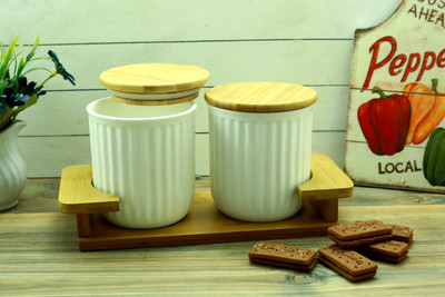

Importwala 2 Piece Condiment Set(Ceramic, Bamboo)
