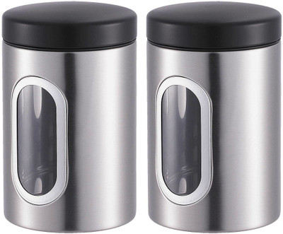 

Bergner Tidy Home 2 Pieces Canister - 1.1 L Steel Food Storage(Pack of 2, Black, Silver)
